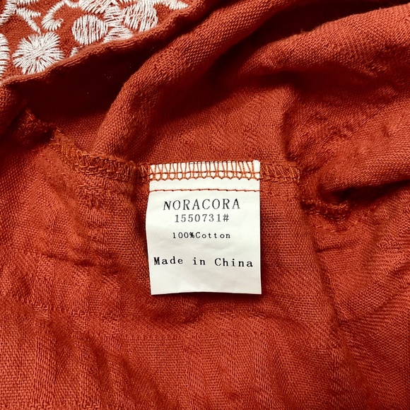 Noracora Women's Embroidered 3/4 Sleeve Tunic Blouse Orange XXL - Picture 10 of 11